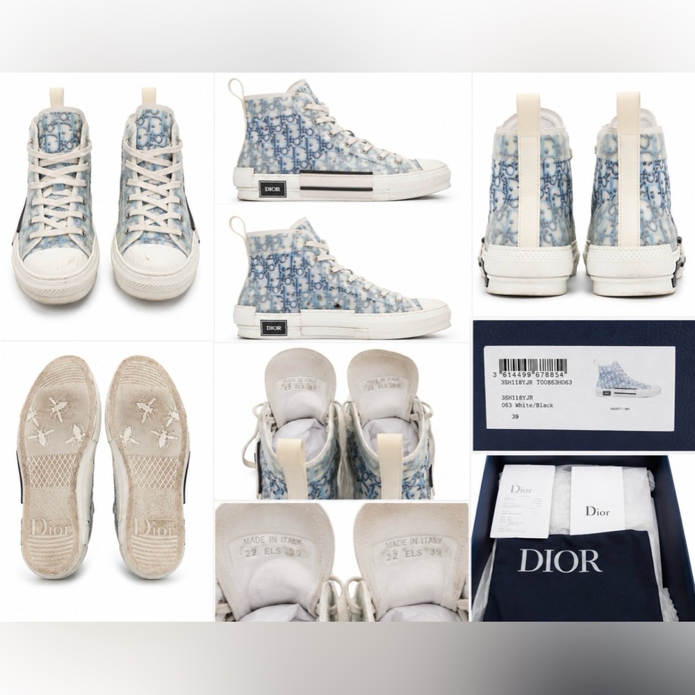 Christian Dior B23 Oblique High Top Sneakers Blue/White Size EU 39 (US 8.5)